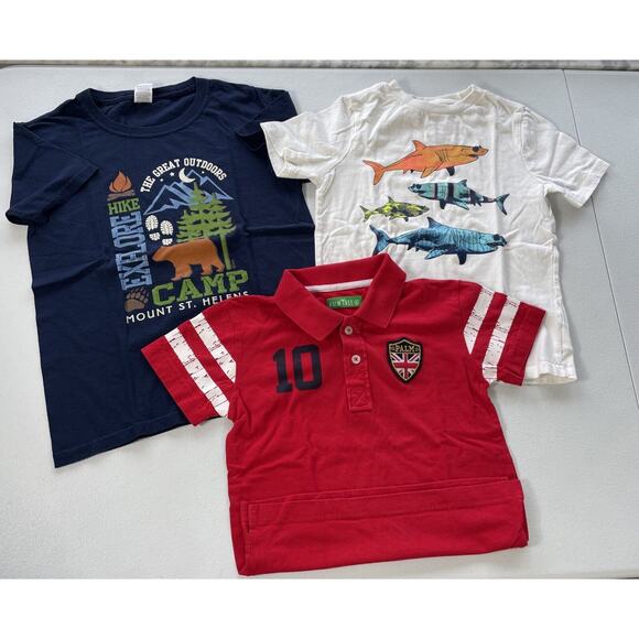 Lot of 3 Boys 6 (S) Short Sleeve Tee T Shirt Polo Assorted Brands White Blue Red - Picture 1 of 10